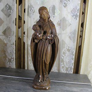 Antique Virgin Mary cradling Baby Jesus statue Beautiful Catholic Home Decor